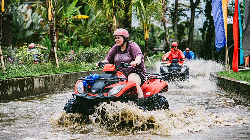 Kuber ATV Bali through long tunnel & waterfall