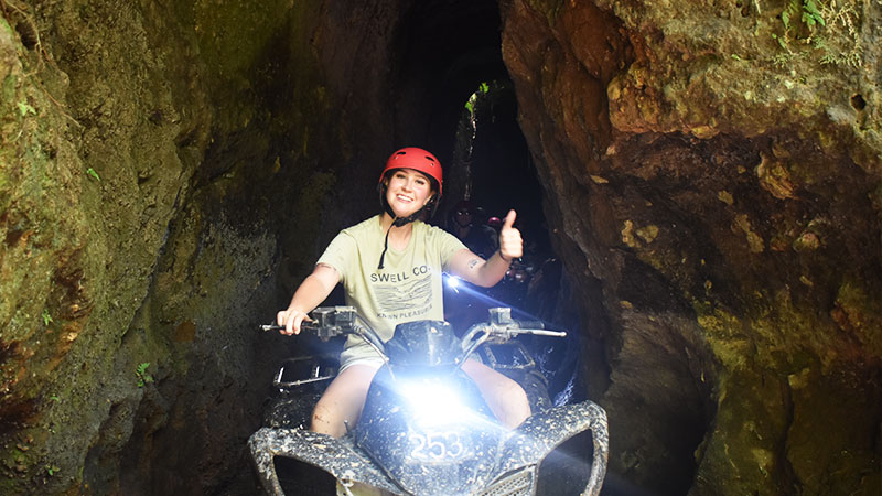 Kuber ATV Bali through long tunnel & waterfall