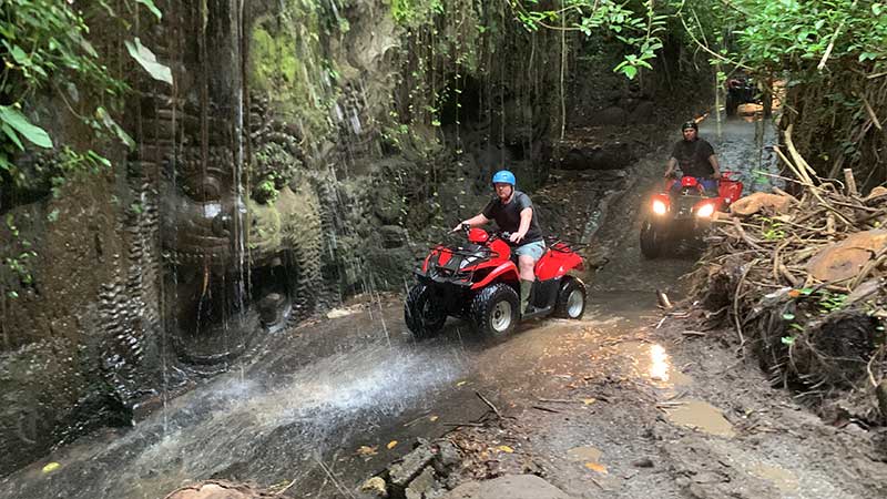 Ubud ATV Quad bike through river jungle waterfall rice fields