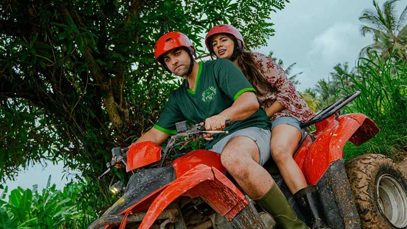 Ubud ATV Quad bike through river jungle waterfall rice fields
